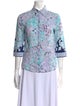 Emilio Pucci Floral Print Three-Quarter Sleeve Button-Up Top