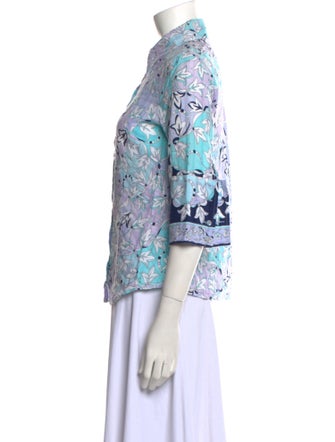 Emilio Pucci Floral Print Three-Quarter Sleeve Button-Up Top