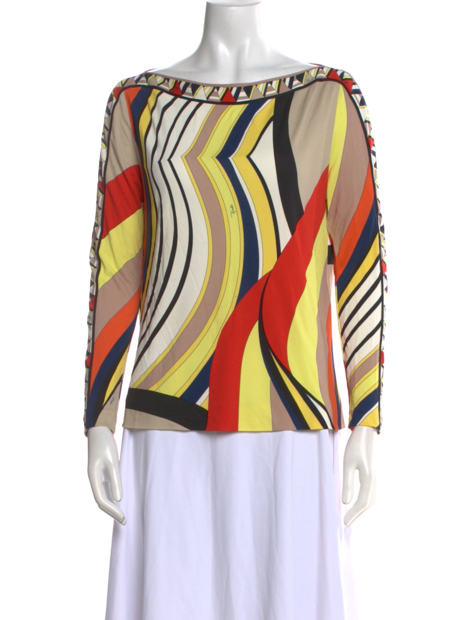 Emilio Pucci Printed Bateau Neckline Blouse