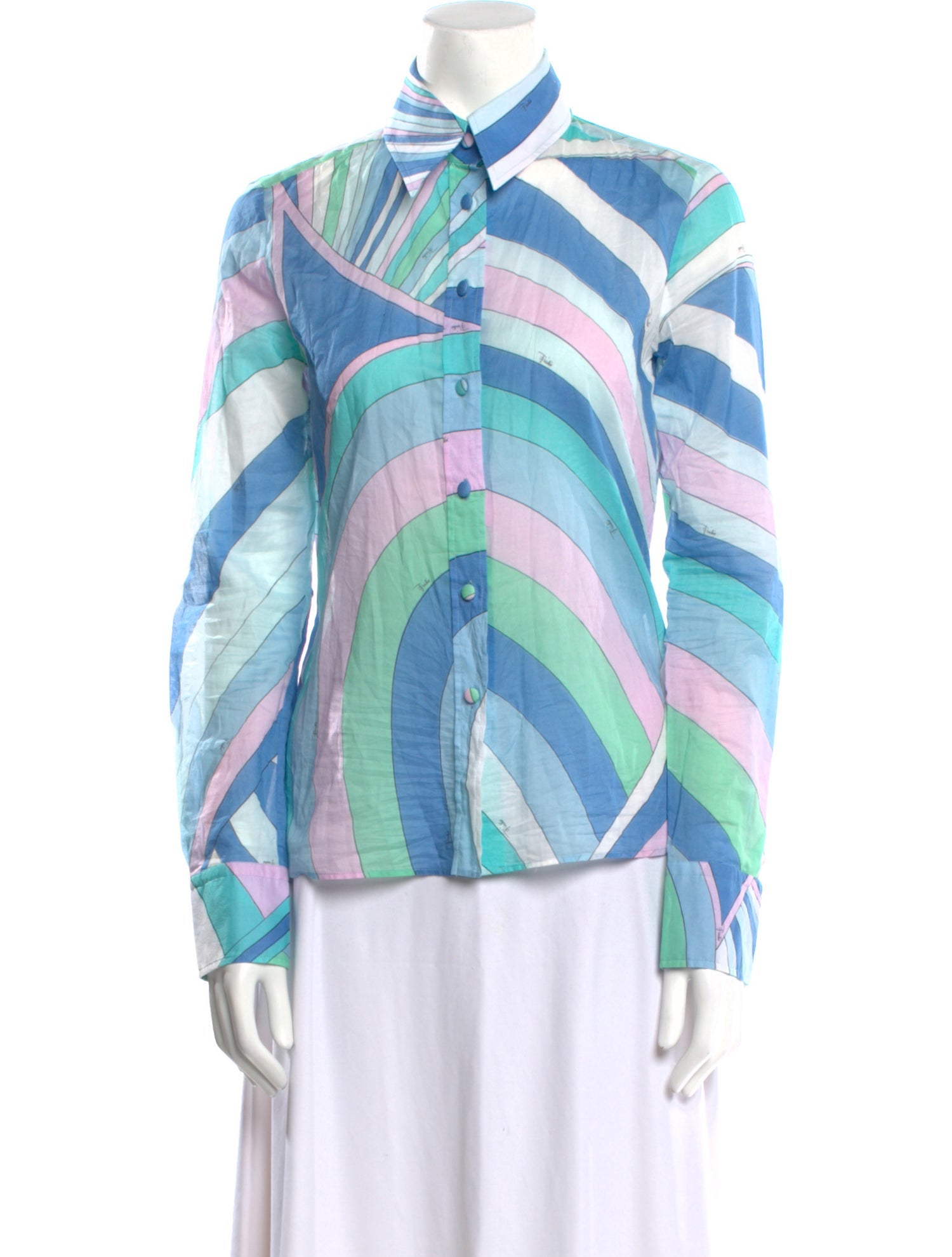 Emilio Pucci Striped Long Sleeve Button-Up Top
