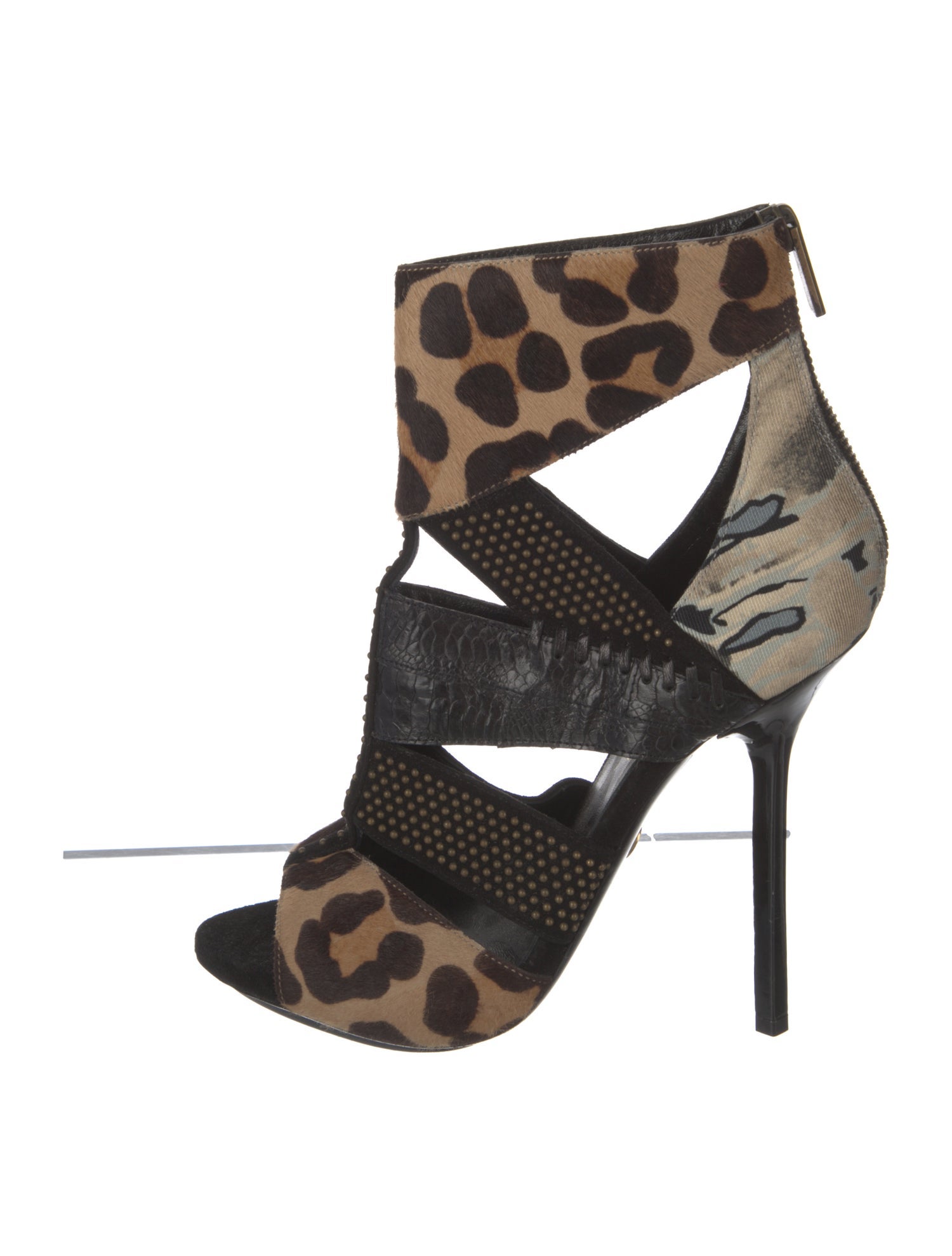 Emilio Pucci Animal Print Studded Accents T-Strap Pumps