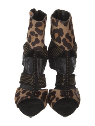 Emilio Pucci Animal Print Studded Accents T-Strap Pumps