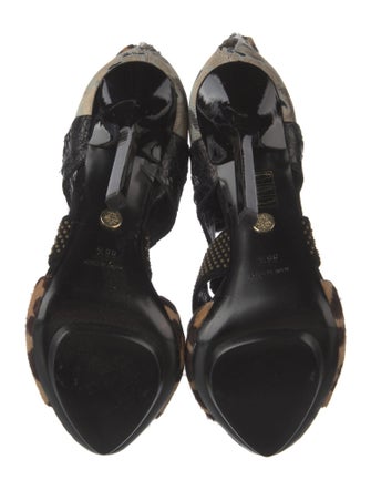 Emilio Pucci Animal Print Studded Accents T-Strap Pumps
