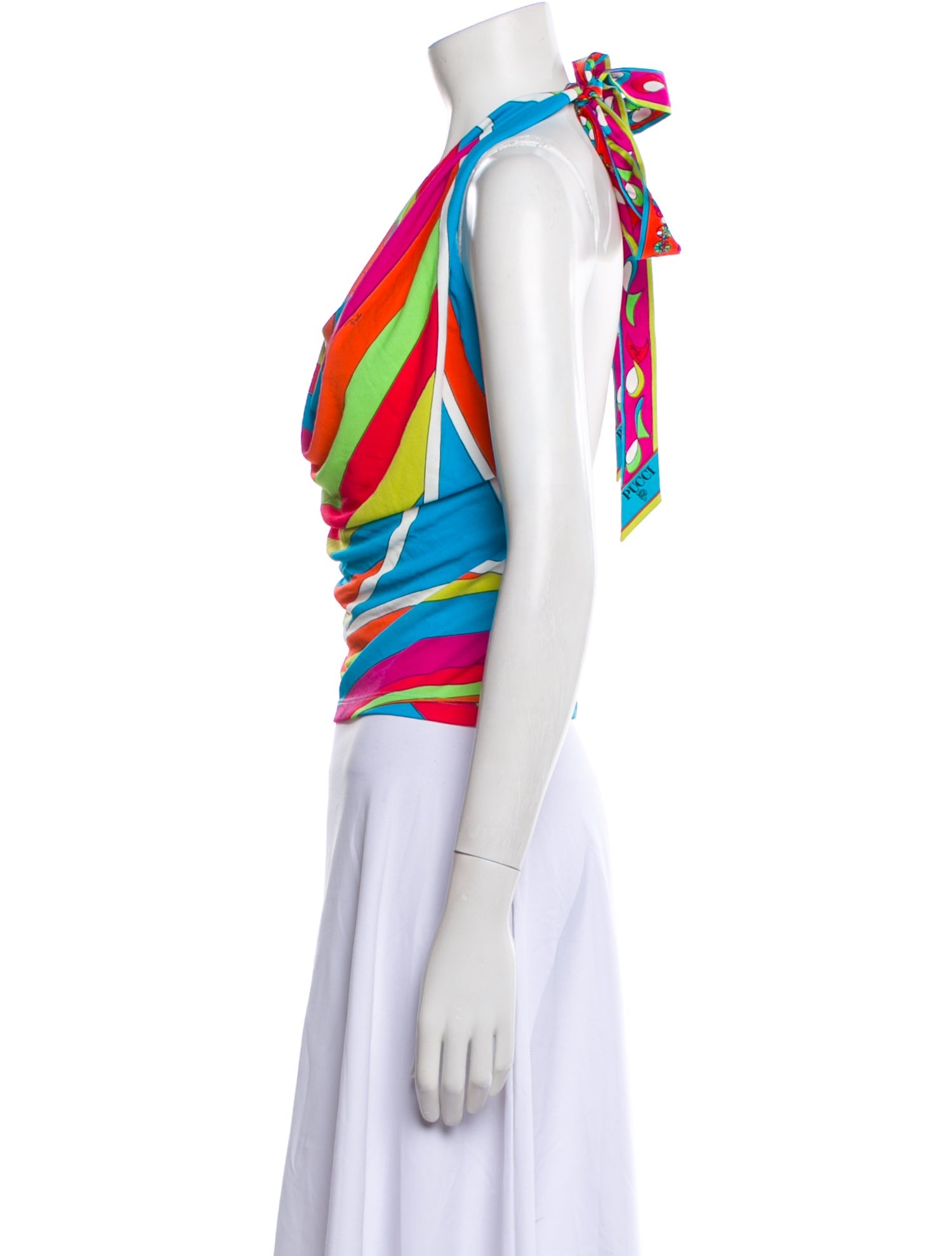 Emilio Pucci Striped Cowl Neck Crop Top