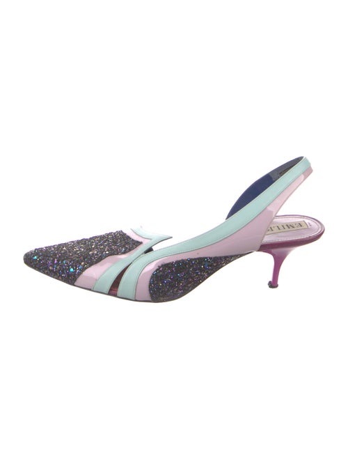 Emilio Pucci Leather Colorblock Pattern Slingback Pumps