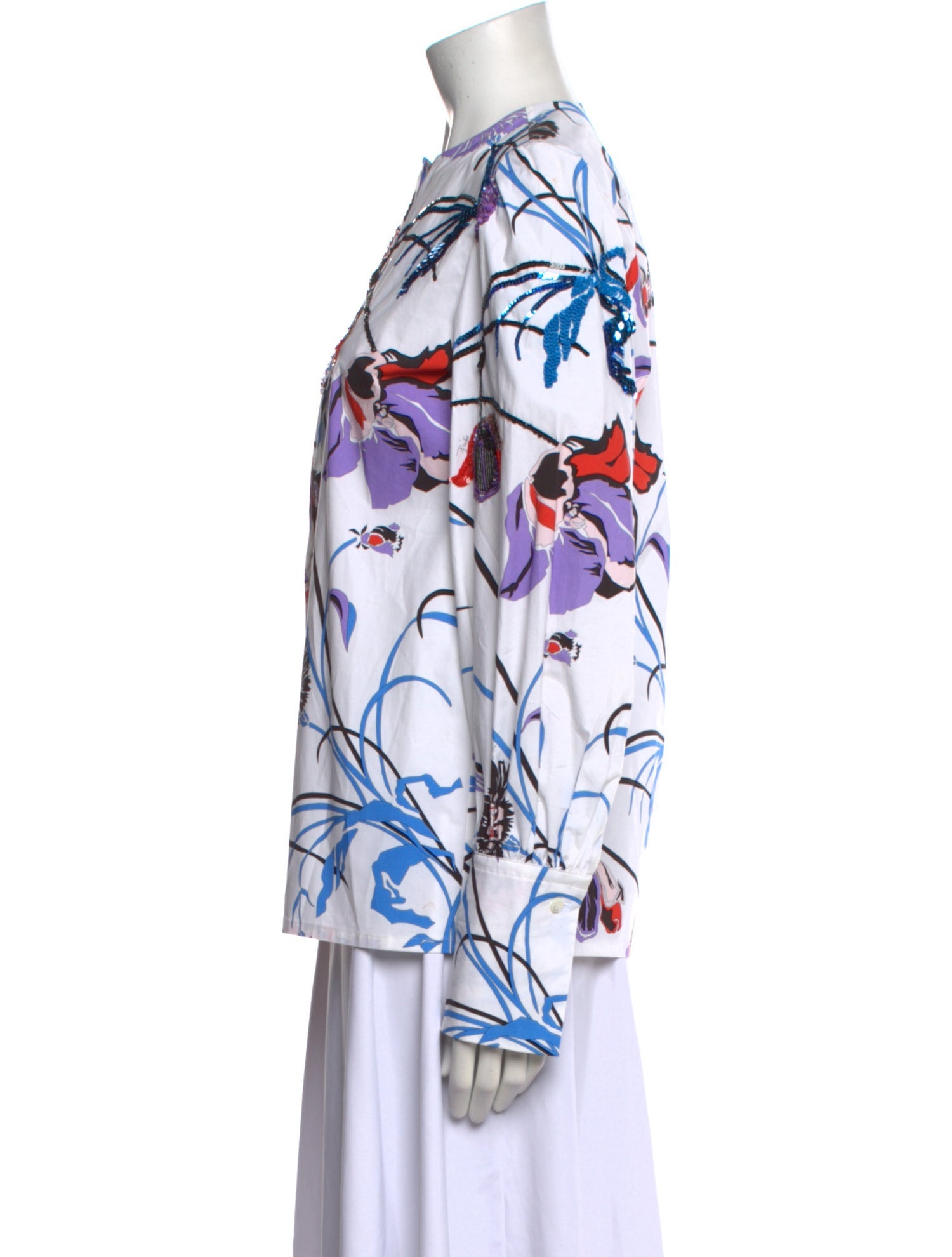 Emilio Pucci Floral Print Mock Neck Button-Up Top