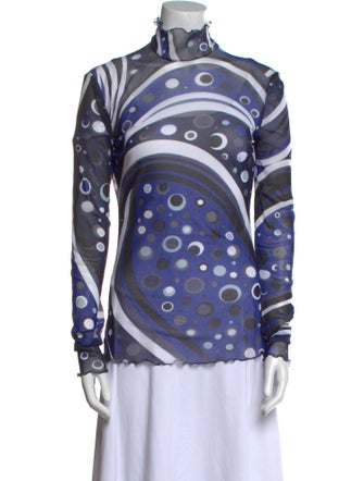 Emilio Pucci Polka Dot Print Mock Neck Blouse