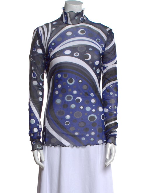 Emilio Pucci Polka Dot Print Mock Neck Blouse
