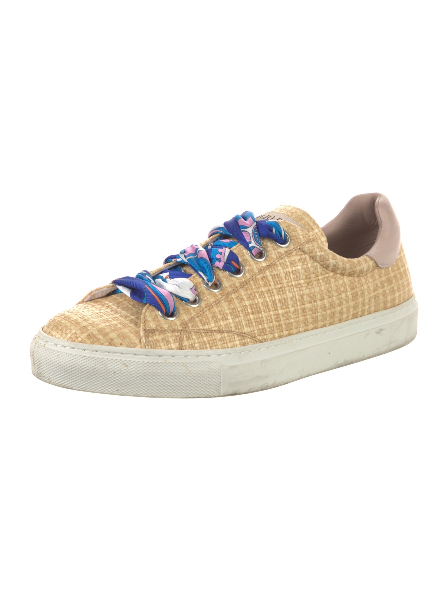 Emilio Pucci Straw Plaid Print Sneakers