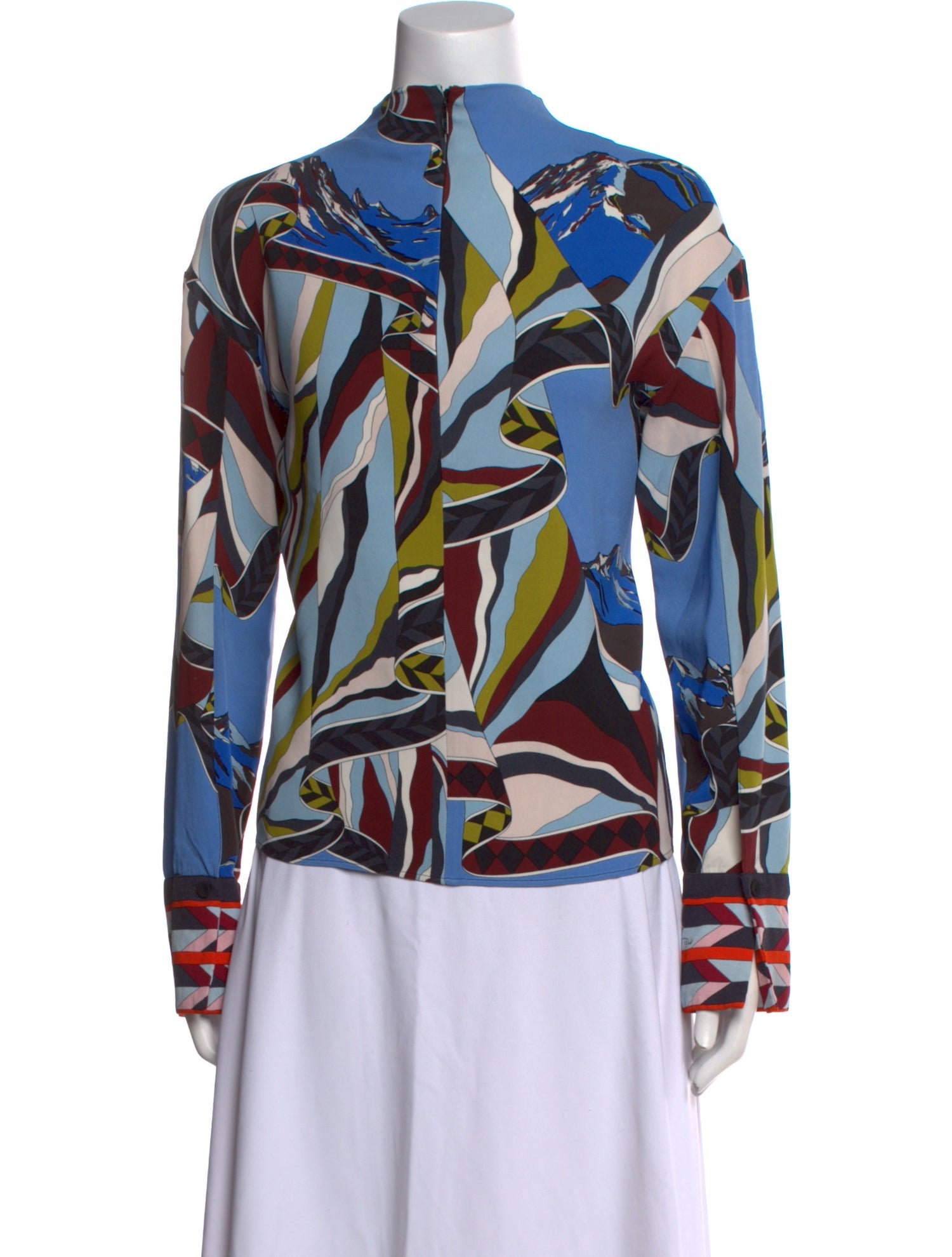 Emilio Pucci Printed Mock Neck Button-Up Top