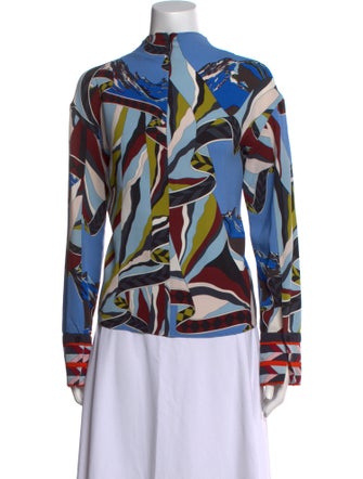 Emilio Pucci Printed Mock Neck Button-Up Top