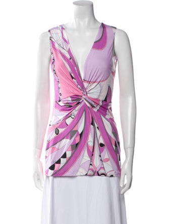 Emilio Pucci Printed Plunge Neckline Blouse