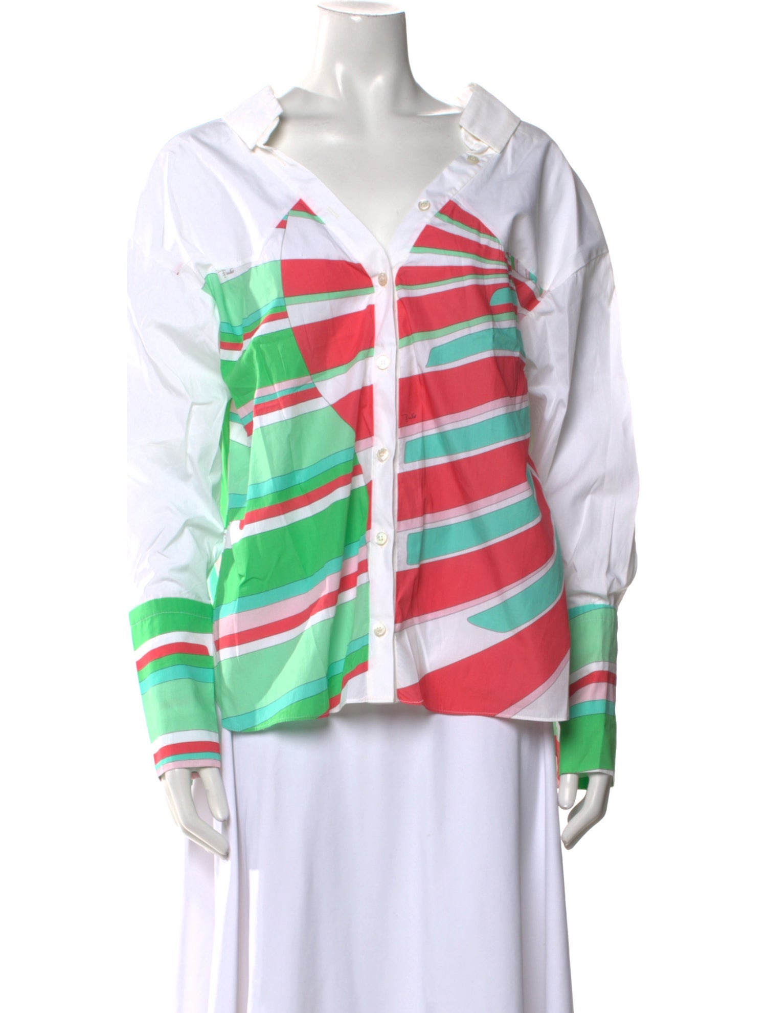 Emilio Pucci Striped Long Sleeve Button-Up Top