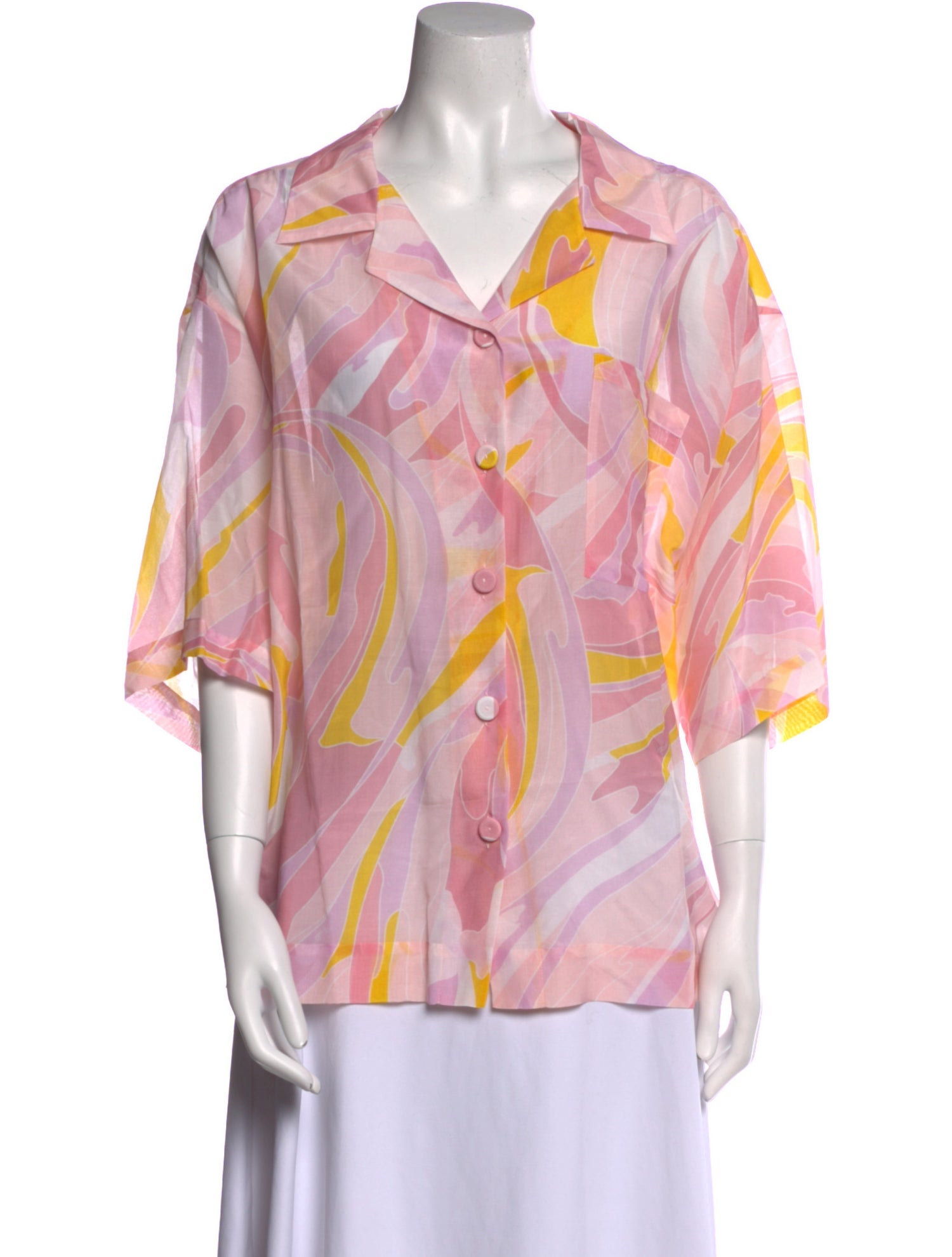 Emilio Pucci Printed Three-Quarter Sleeve Button-Up Top w/ Tags