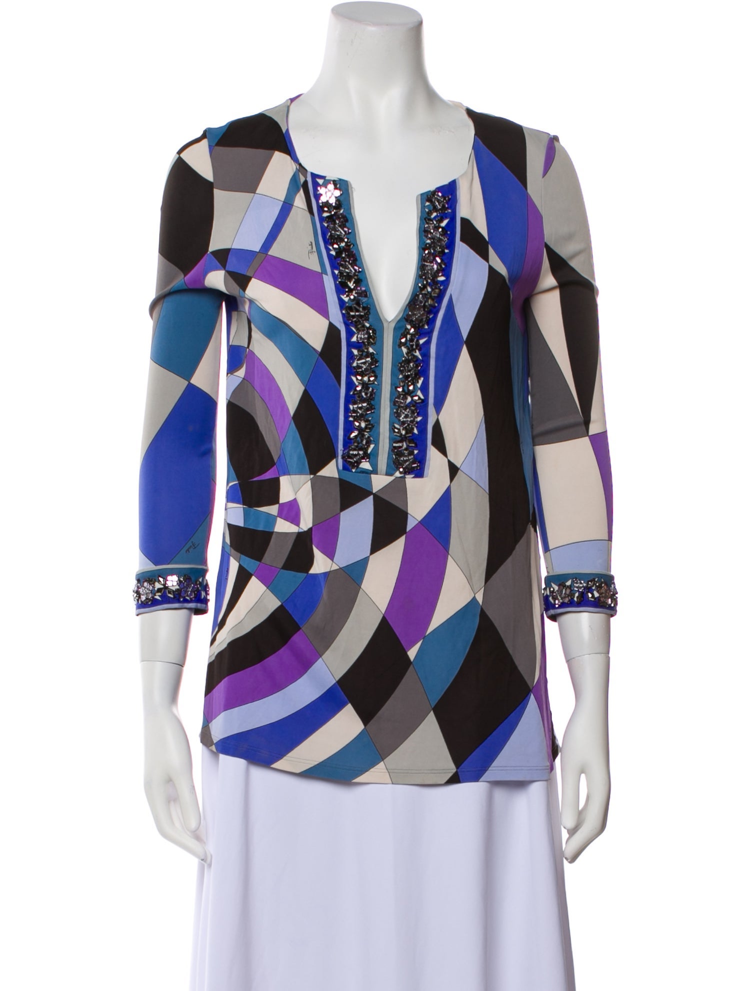 Emilio Pucci Printed V-Neck Blouse