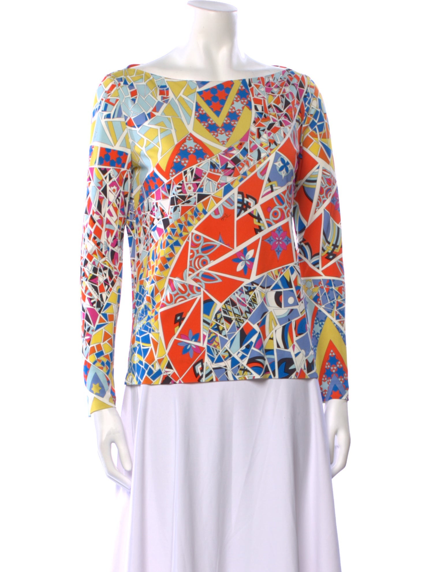 Emilio Pucci Printed Bateau Neckline Blouse