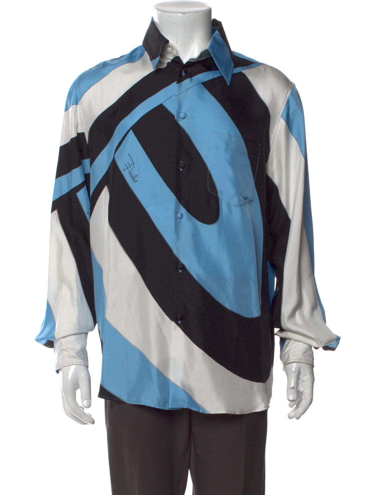Emilio Pucci Silk Colorblock Pattern Shirt