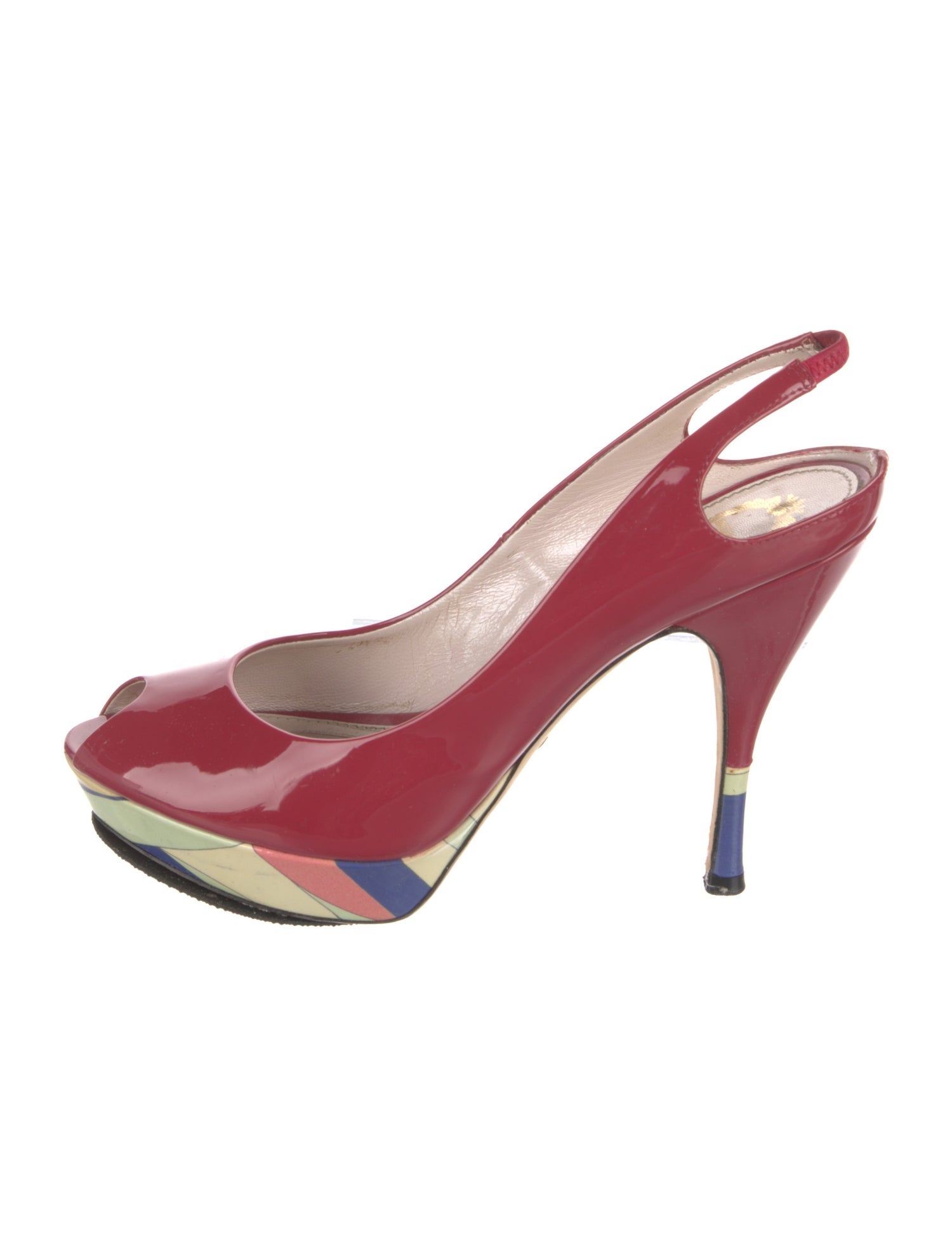 Emilio Pucci Patent Leather Printed Slingback Pumps