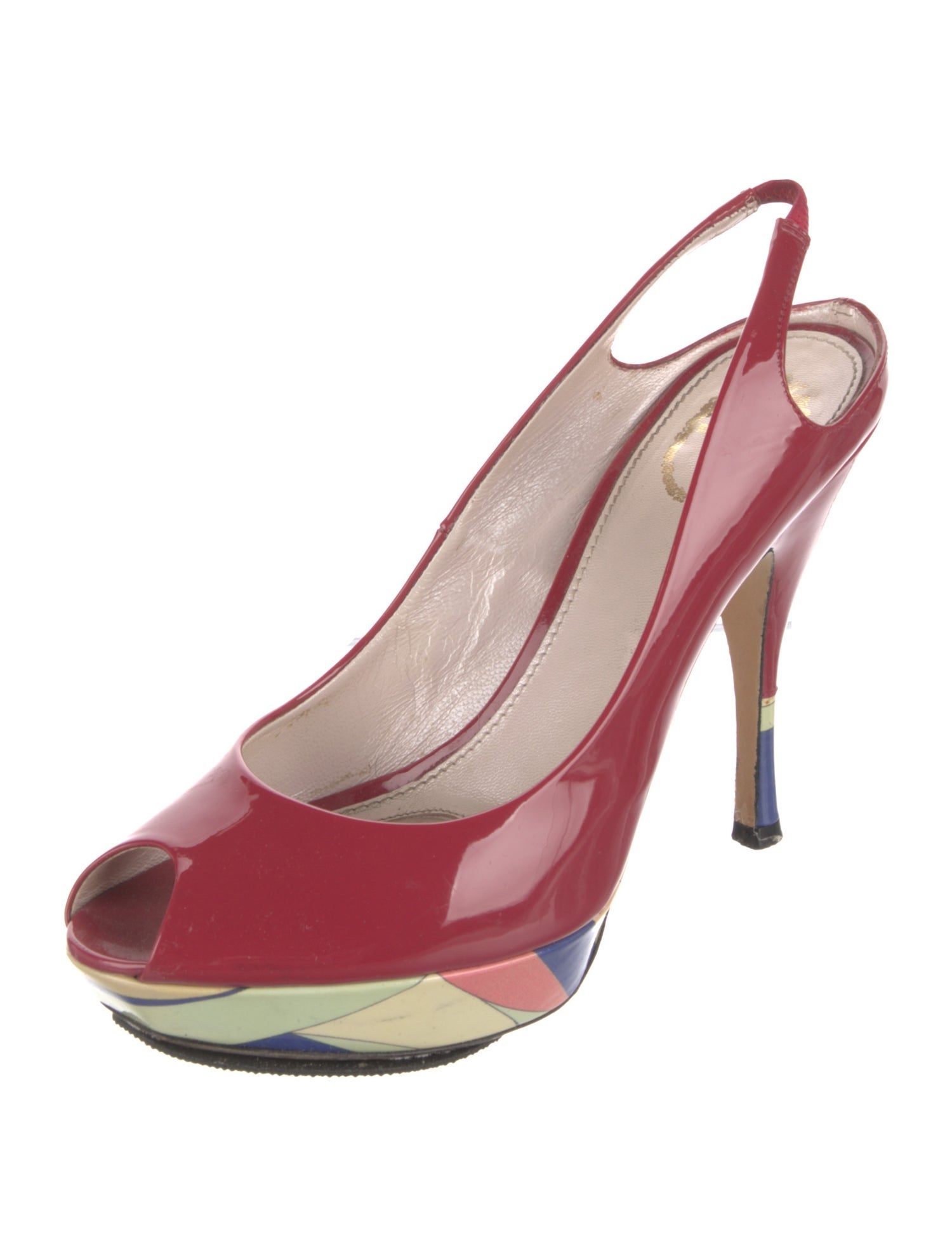 Emilio Pucci Patent Leather Printed Slingback Pumps
