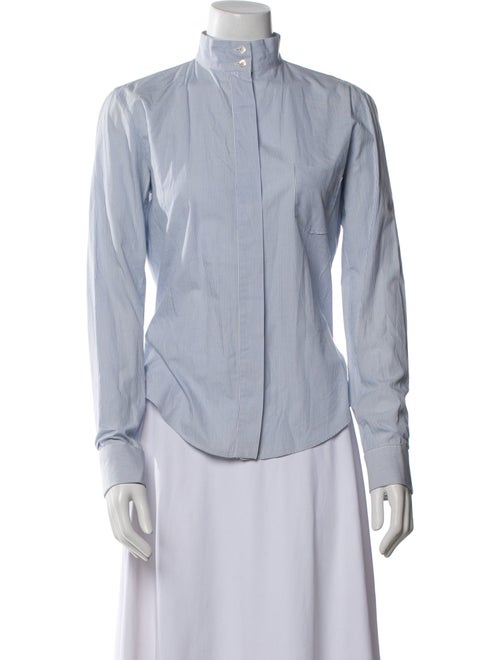 Emilio Pucci Striped Mock Neck Button-Up Top