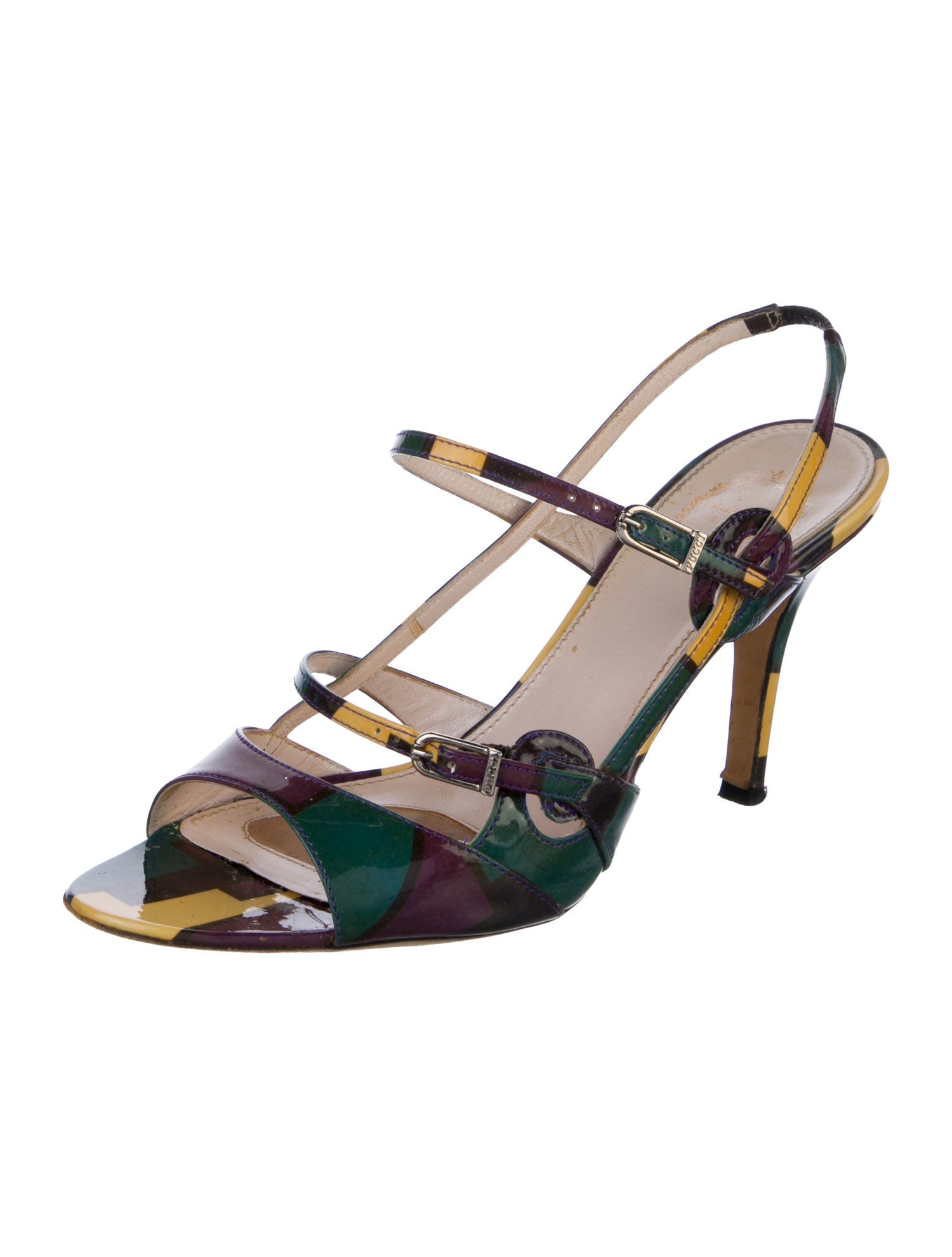 Emilio Pucci Leather Floral Print Slingback Sandals
