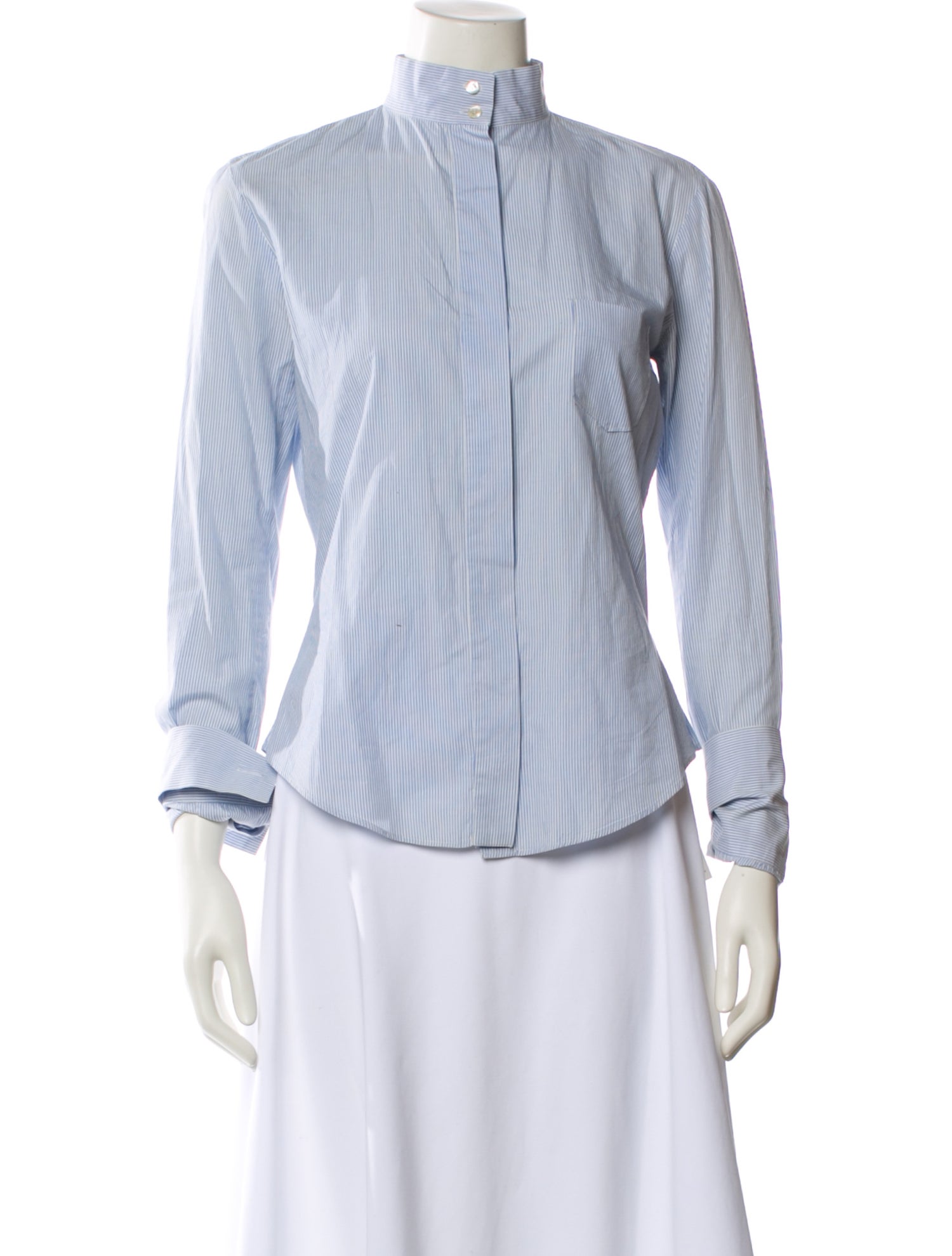 Emilio Pucci Striped Mock Neck Button-Up Top