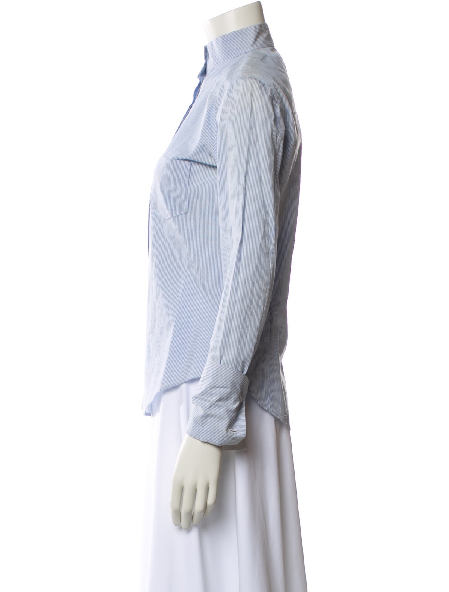 Emilio Pucci Striped Mock Neck Button-Up Top