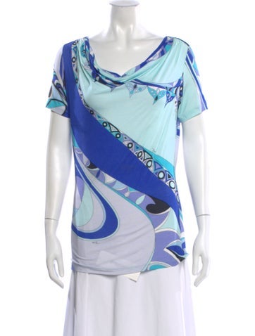 Pre-owned Pucci Printed Cowl Neck Sweater In Blue