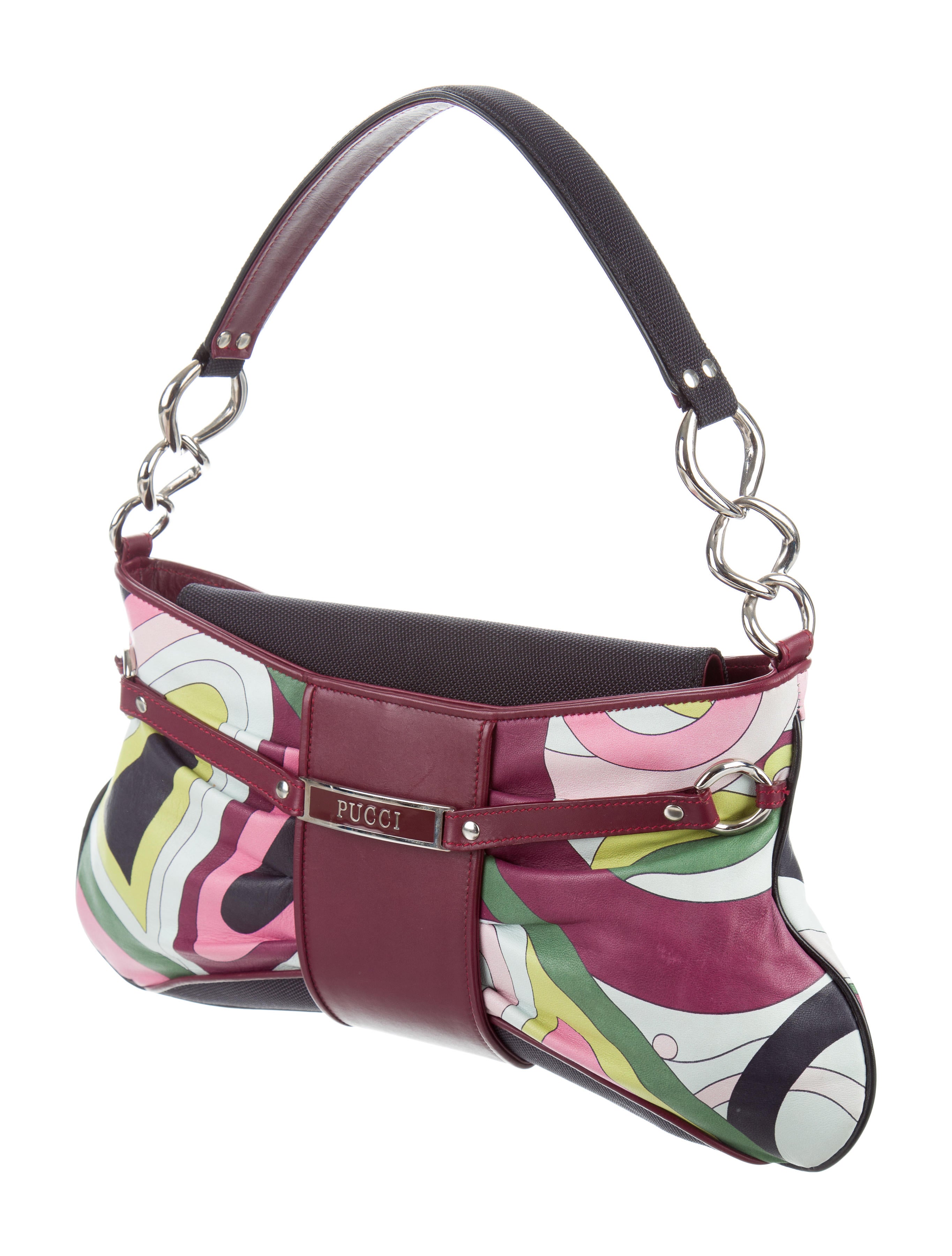 Emilio Pucci Graphic Print Leather Shoulder Bag Handbags EMI36019