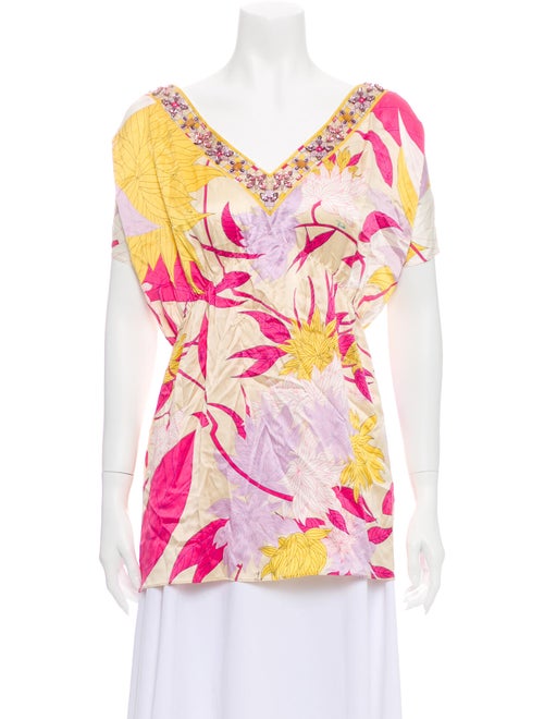 Emilio Pucci Silk Floral Print Blouse Yellow