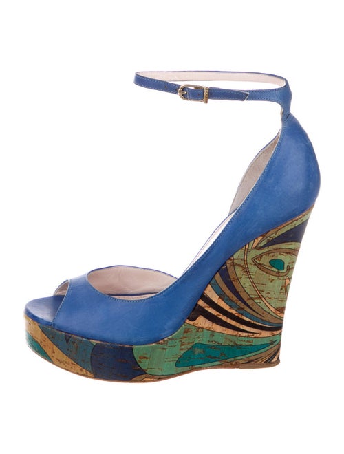 Emilio Pucci Leather Printed Sandals Blue