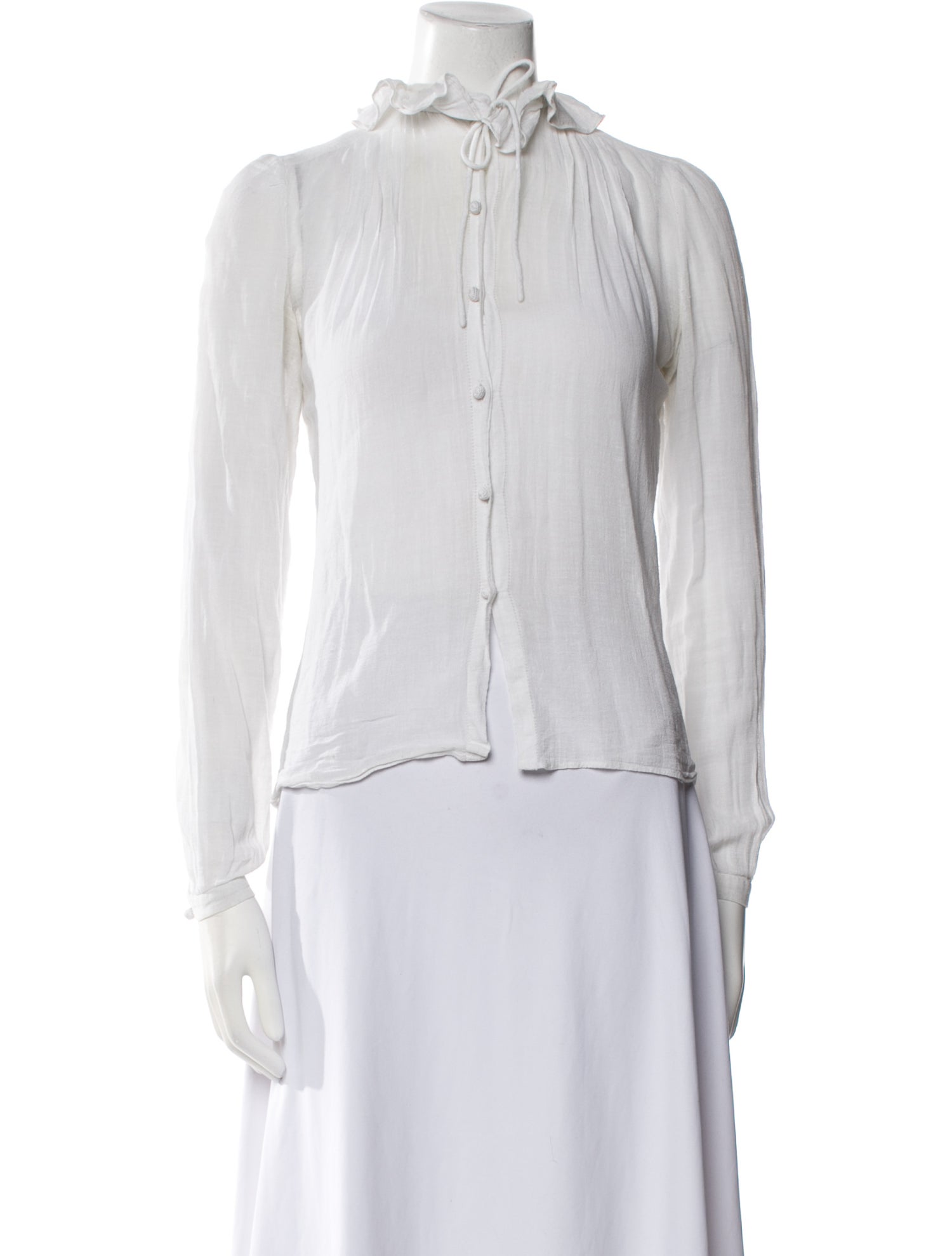 Emmanuelle Khanh Linen Mock Neck Button-Up Top