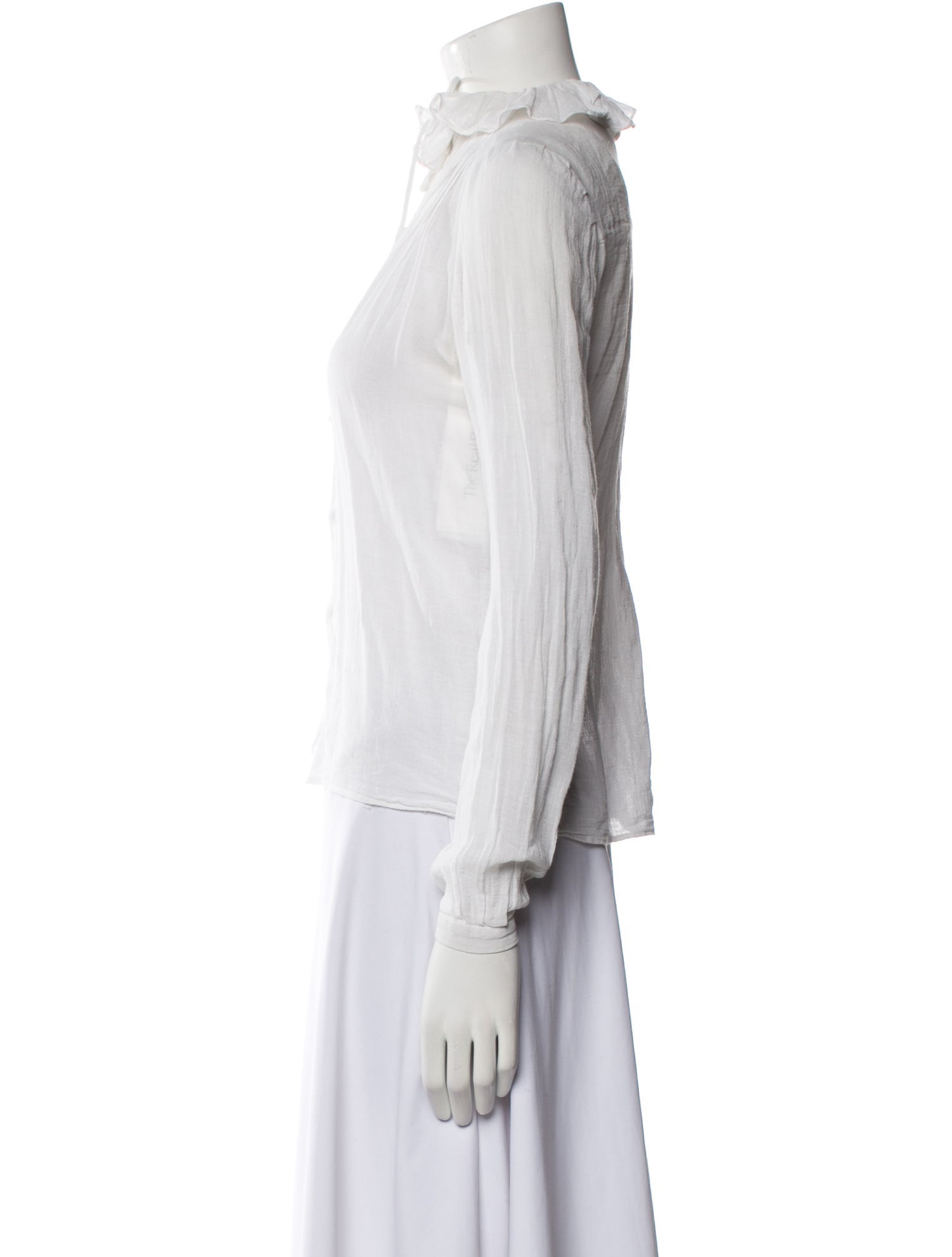 Emmanuelle Khanh Linen Mock Neck Button-Up Top