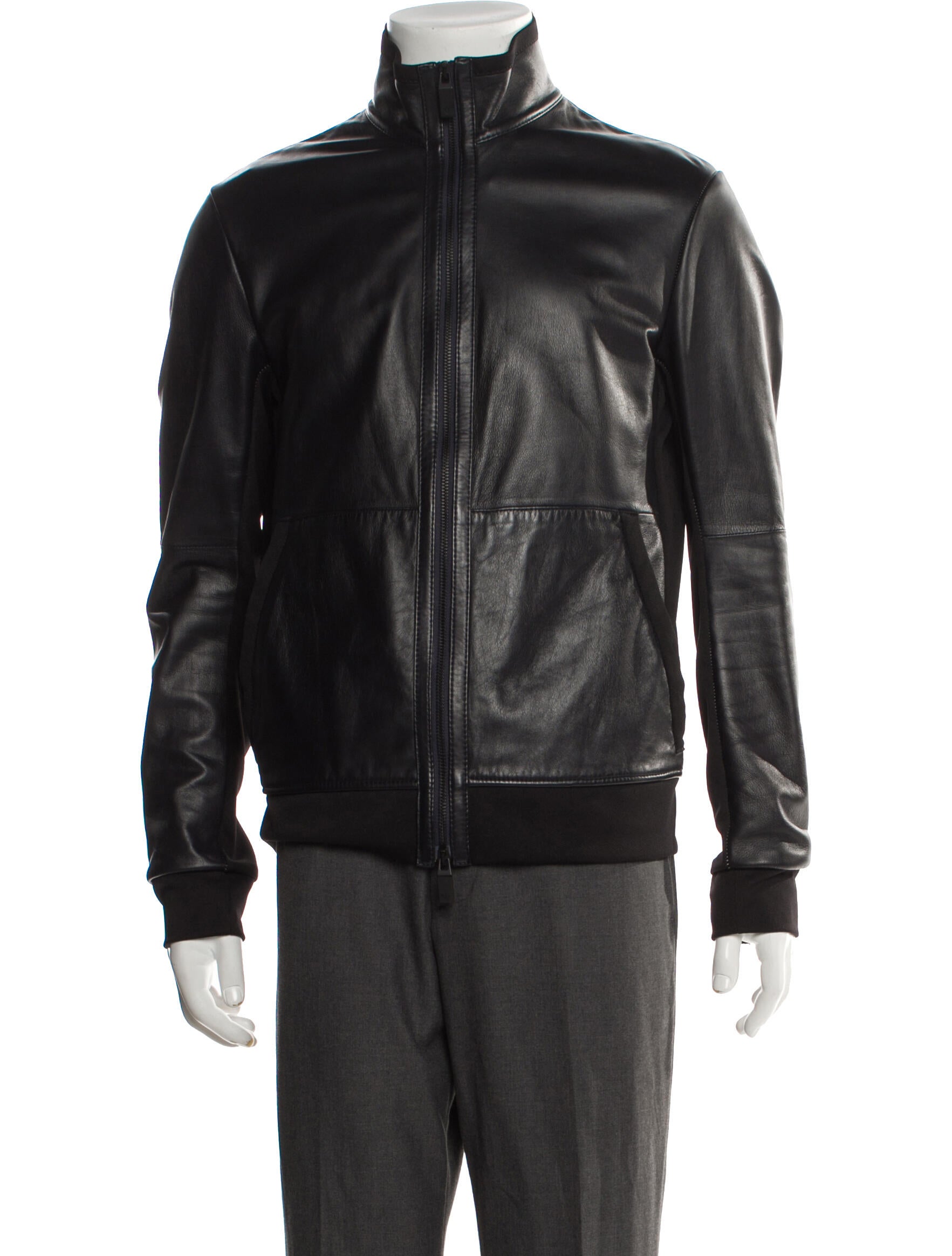 Emporio Armani Lamb Leather Moto Jacket - Black Outerwear