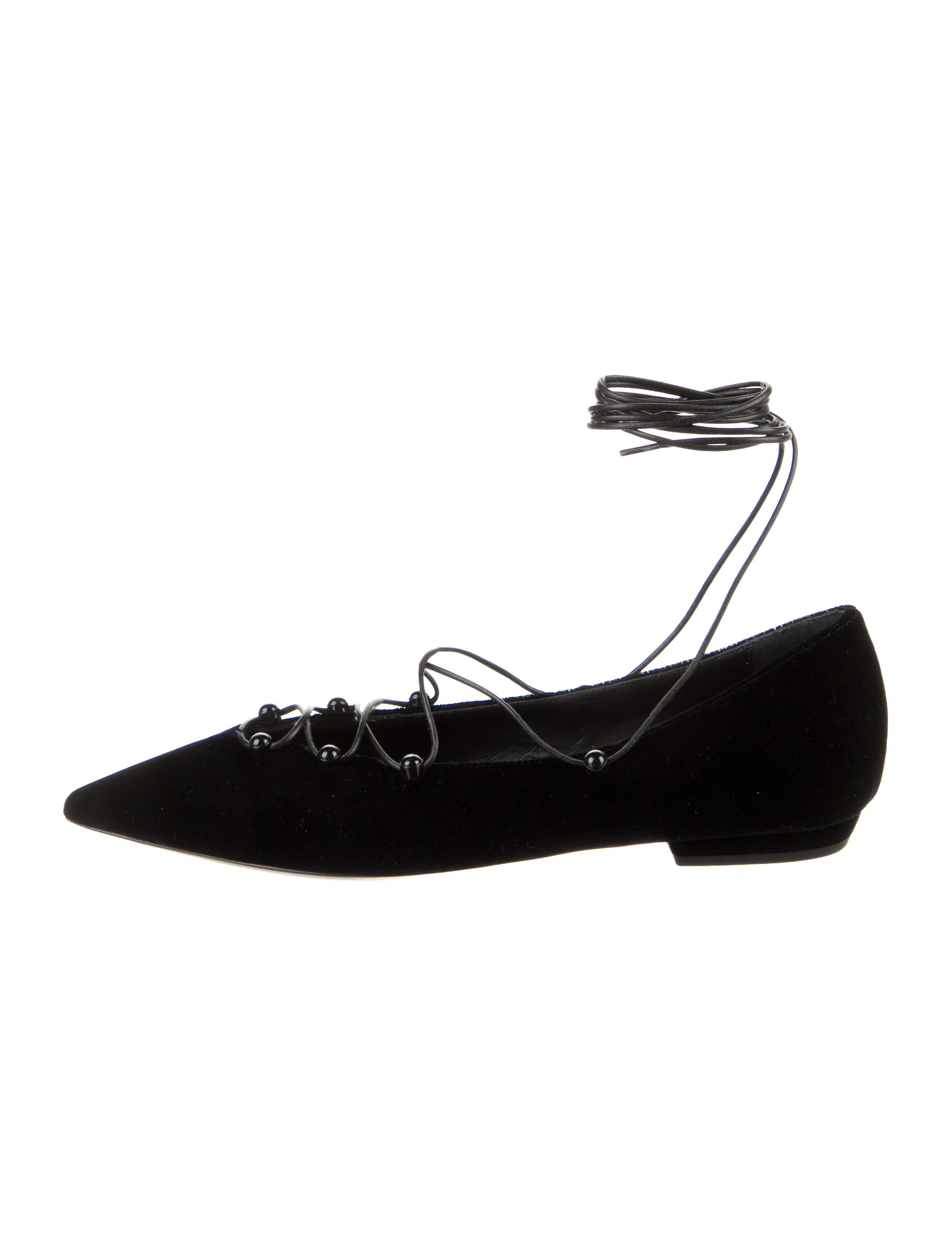 Emporio Armani Velvet Leather Trim Embellishment Ballet Flats
