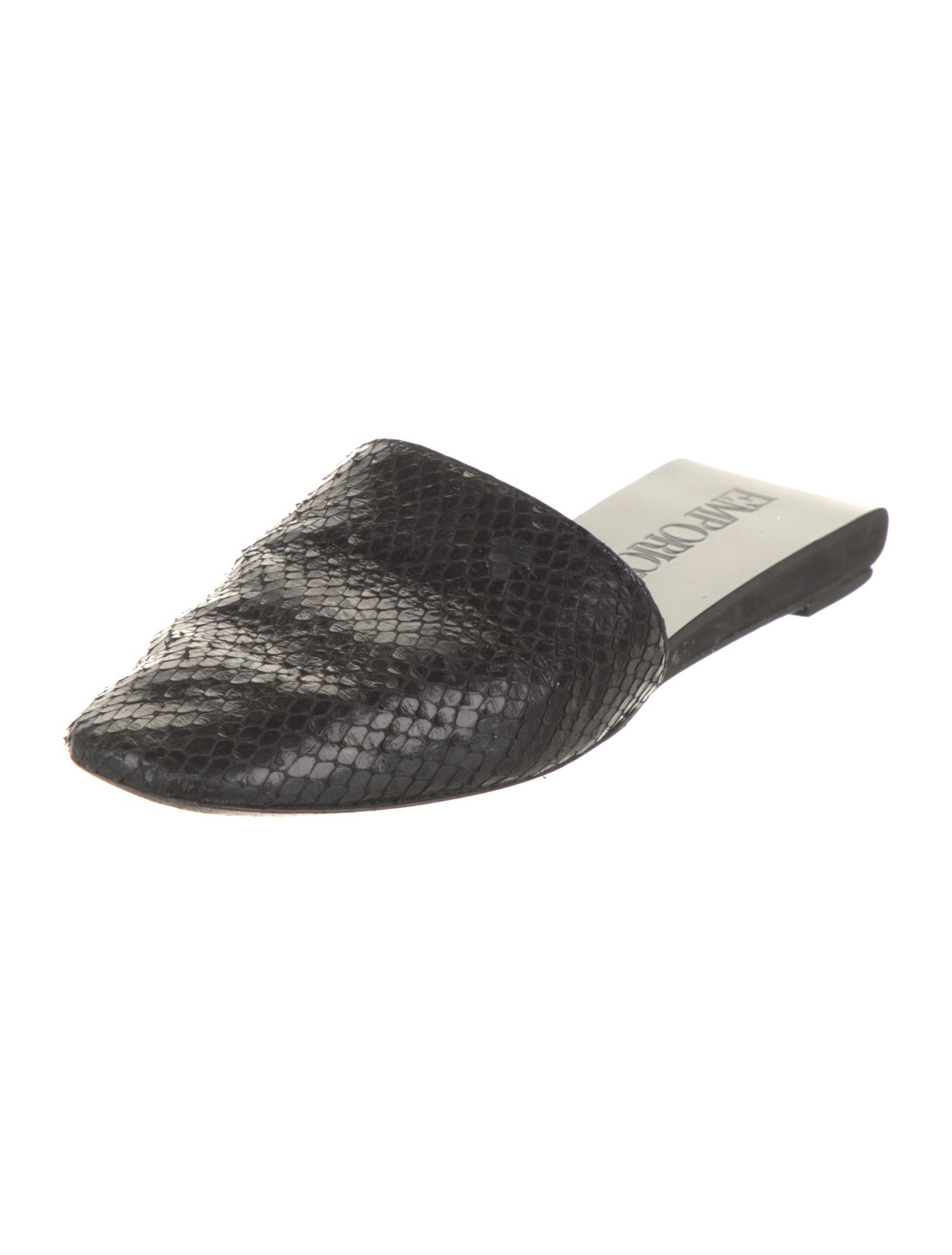 Emporio Armani Embossed Leather Animal Print Mules