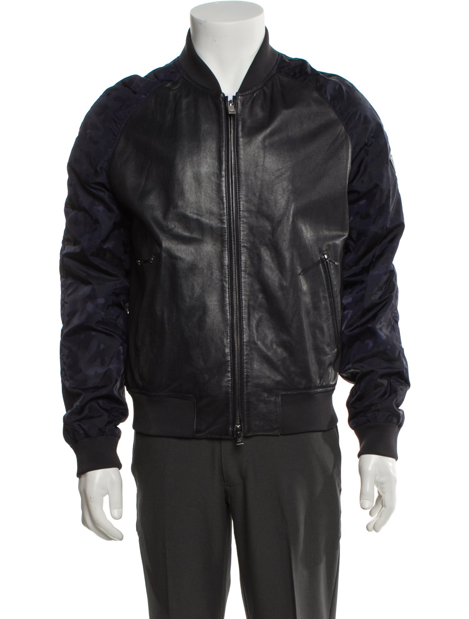 Emporio Armani Lamb Leather Bomber Jacket - Blue Outerwear