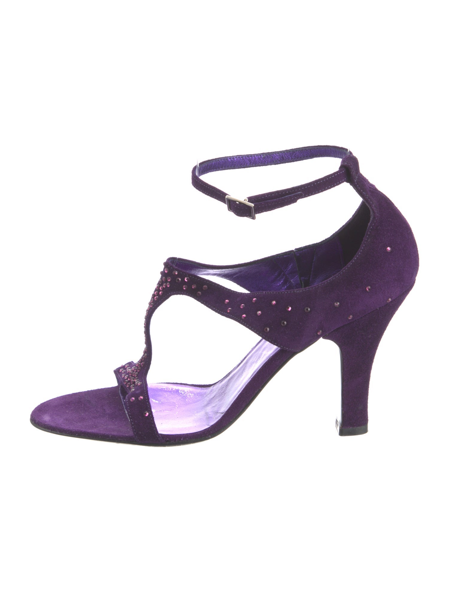 Emporio Armani Suede Crystal Embellishments T-Strap Sandals