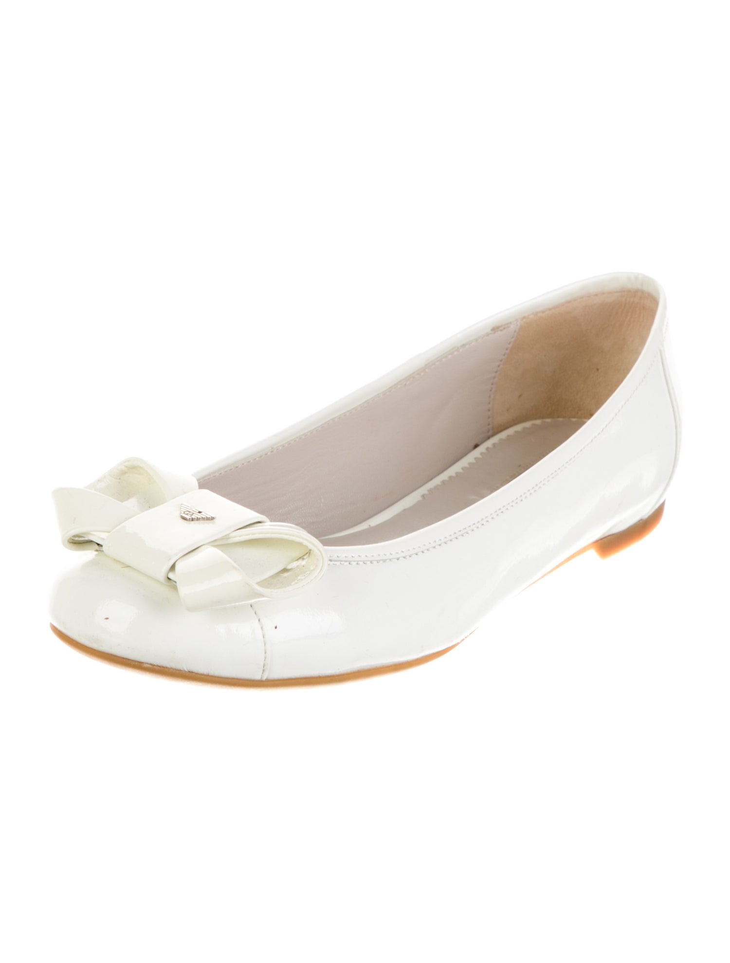 Emporio Armani Patent Leather Bow Accents Ballet Flats