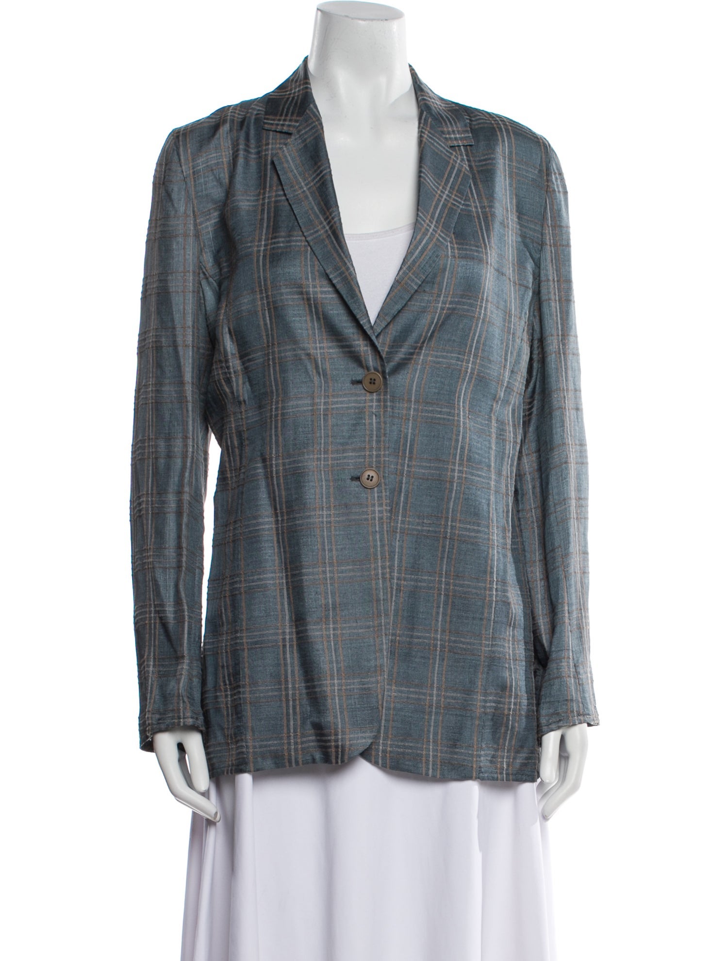 Emporio Armani Silk Plaid Print Blazer