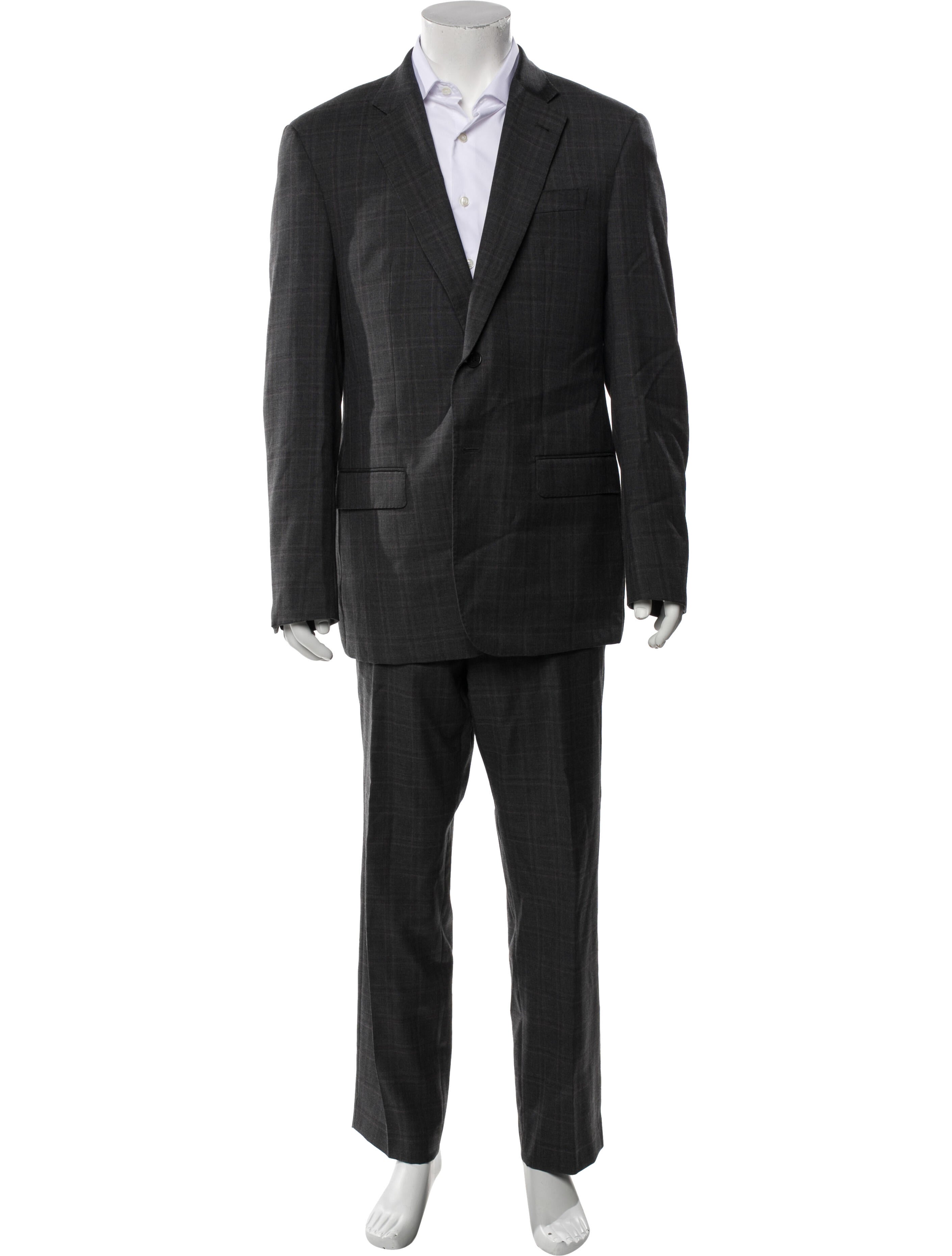 Emporio Armani Virgin Wool Plaid Print Two-Piece Suit Vest