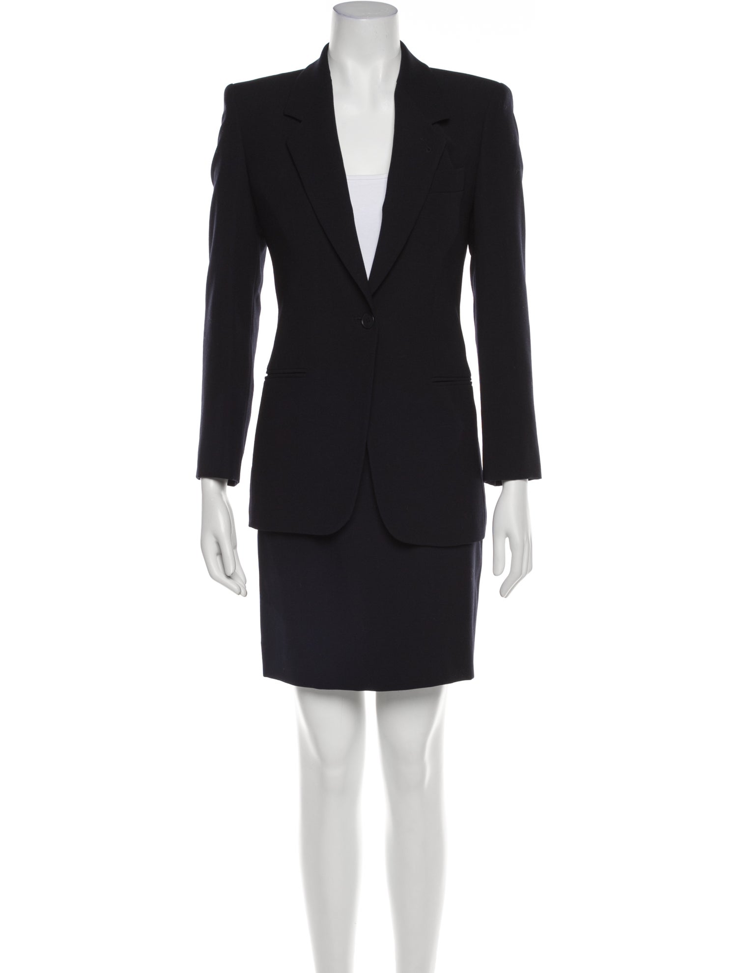 Emporio Armani Virgin Wool Pleated Accents Skirt Suit
