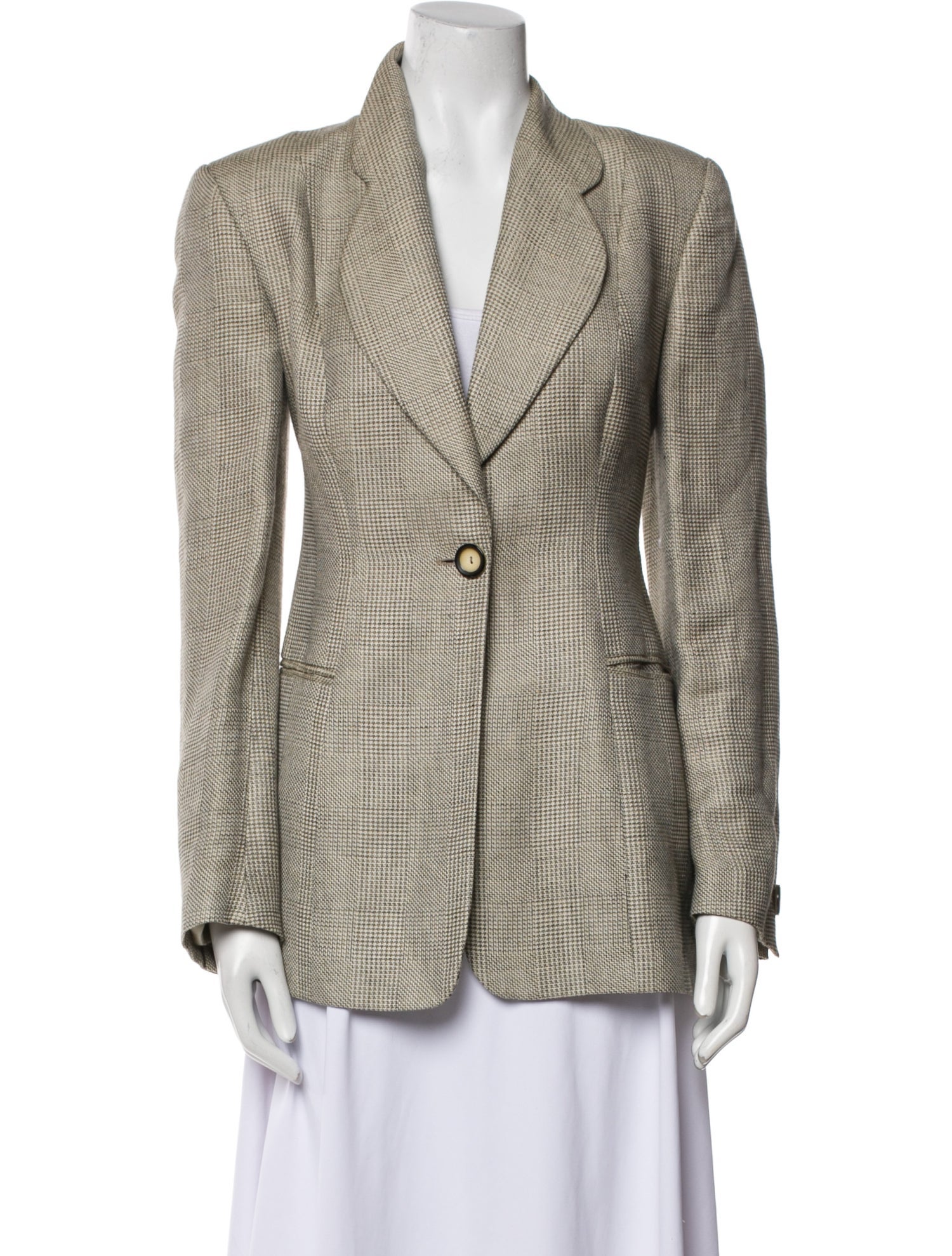 Emporio Armani Linen Plaid Print Blazer