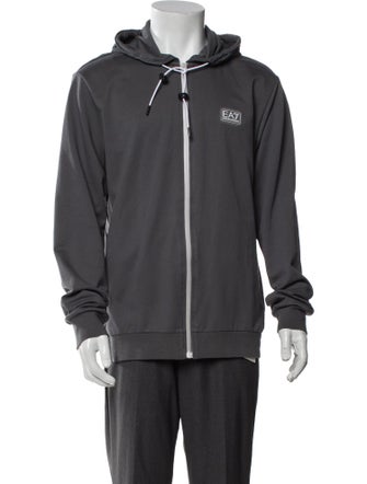 Emporio Armani Graphic Print V-Neck Hoodie