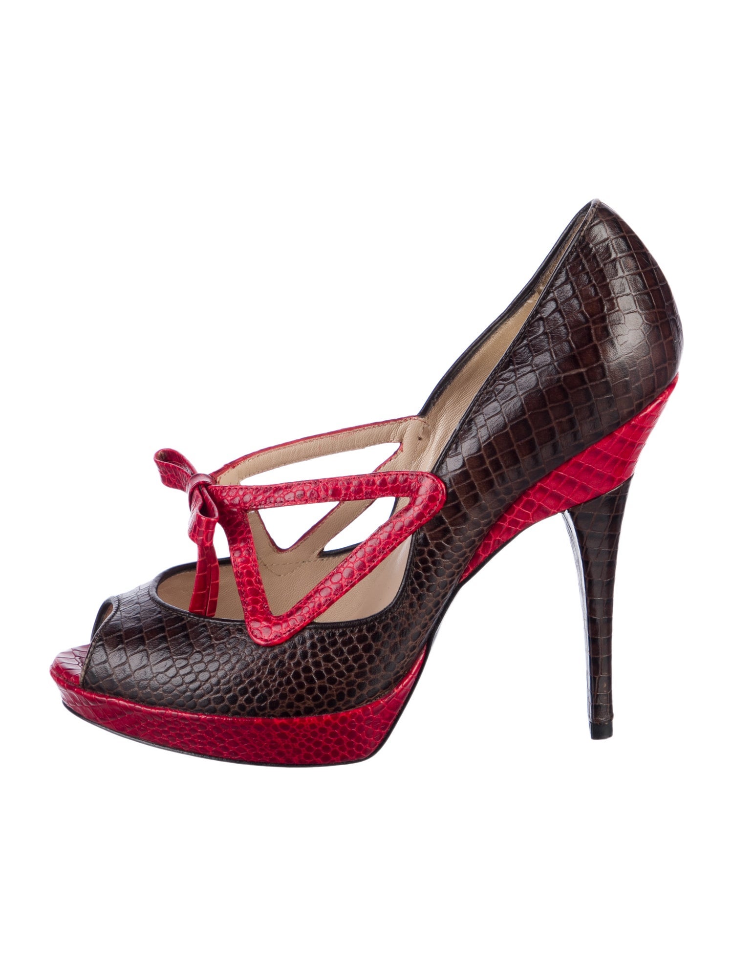 Emporio Armani Embossed Leather Colorblock Pattern Pumps