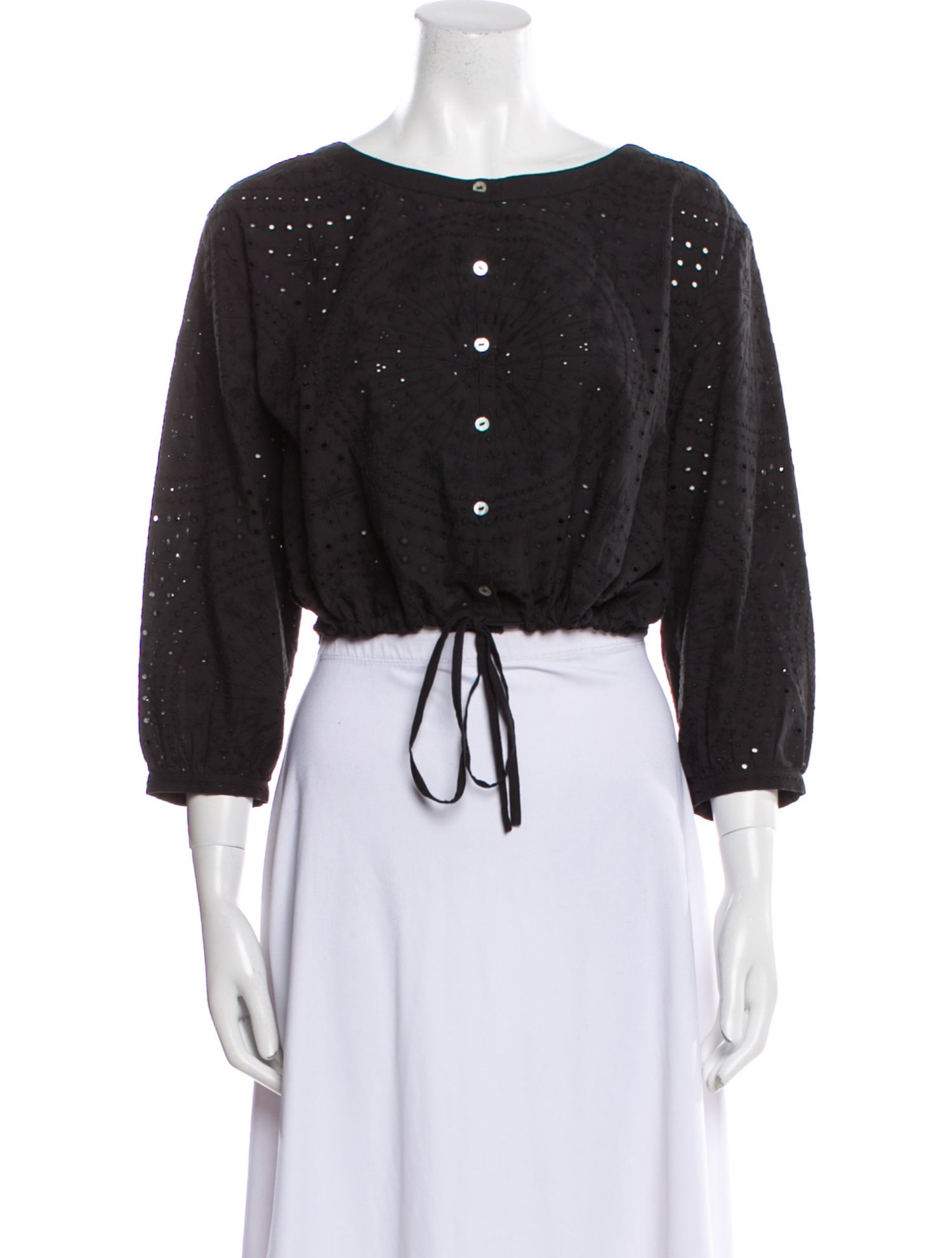 Emporio Sireneuse Bateau Neckline Three-Quarter Sleeve Crop Top