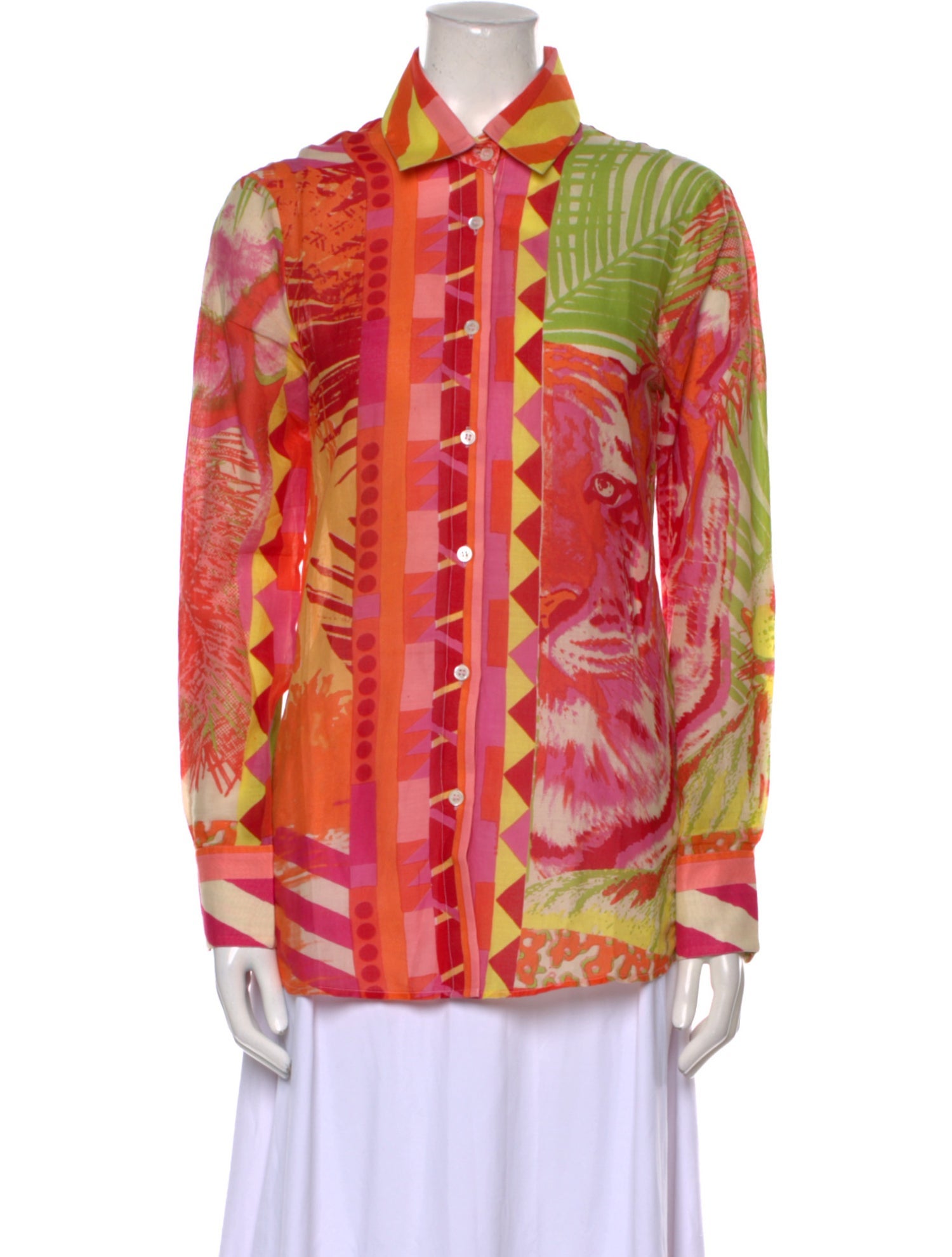 Emporio Sireneuse Printed Long Sleeve Button-Up Top