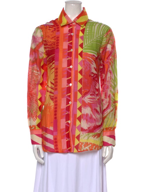 Emporio Sireneuse Printed Long Sleeve Button-Up Top