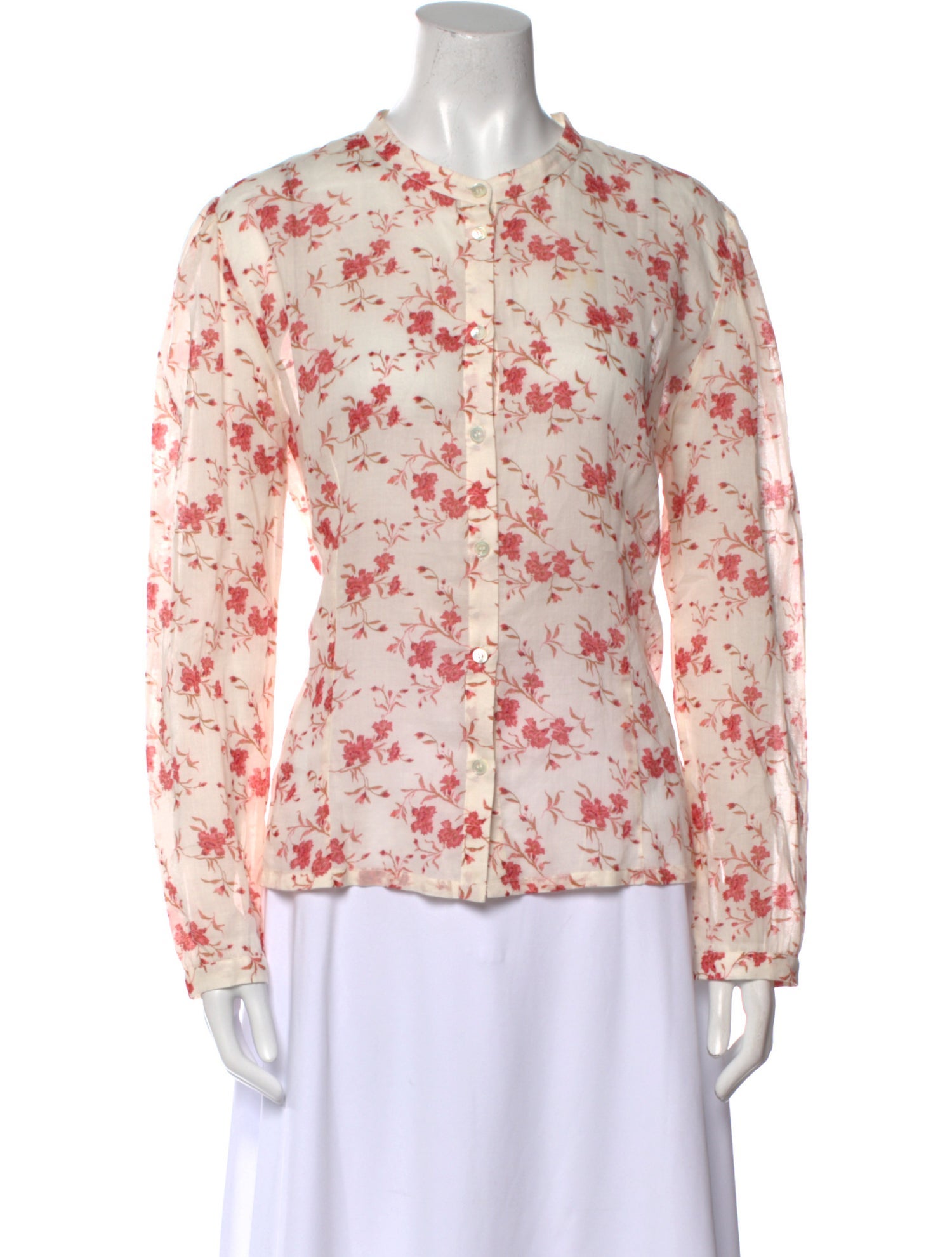 Emporio Sireneuse Floral Print Crew Neck Button-Up Top