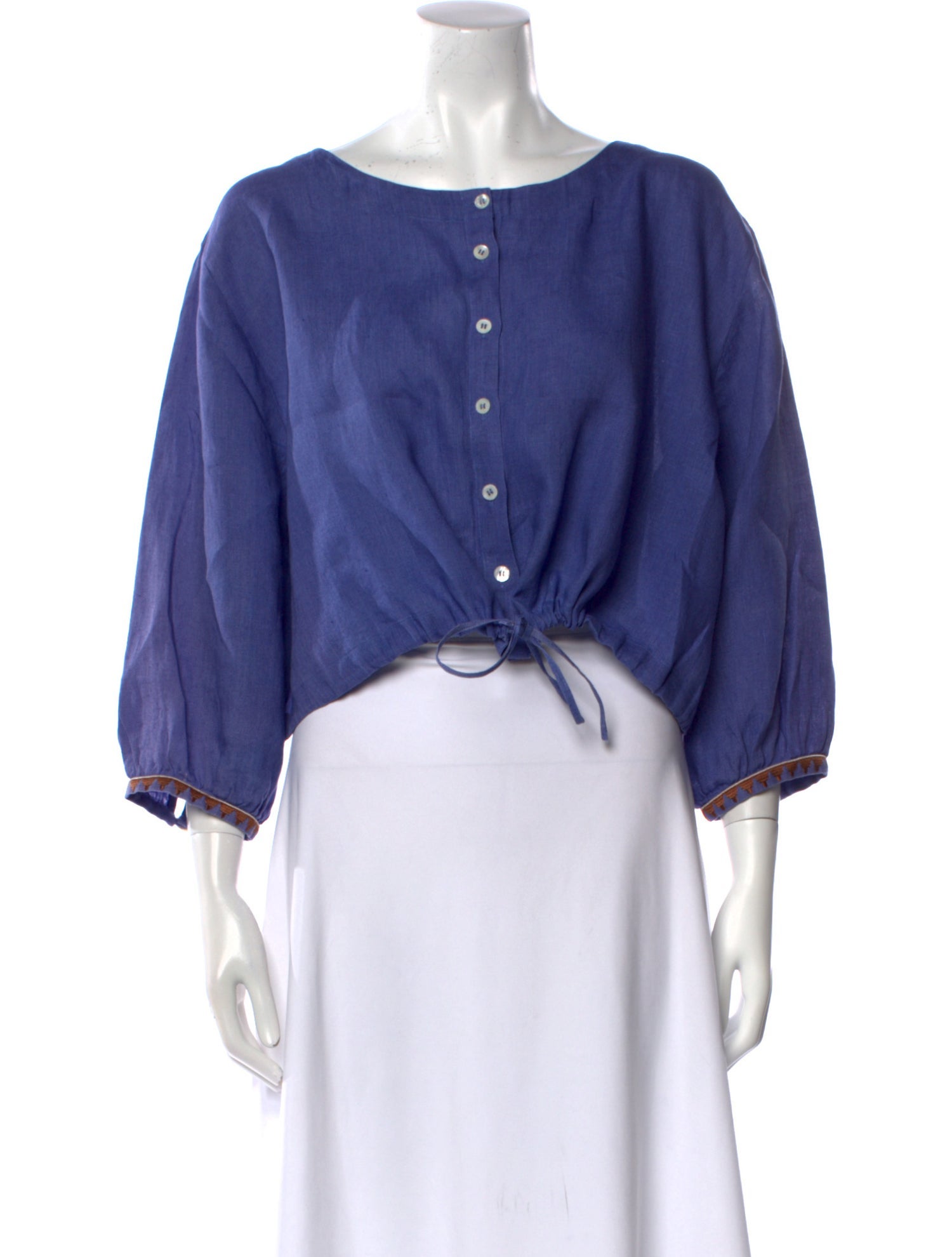 Emporio Sireneuse Linen Scoop Neck Crop Top